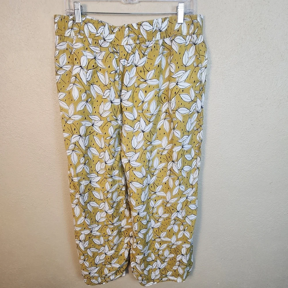 Rachel Zoe Gold and White Floral  100% Linen Wide Leg Pants XL (5815) - Picture 3 of 5